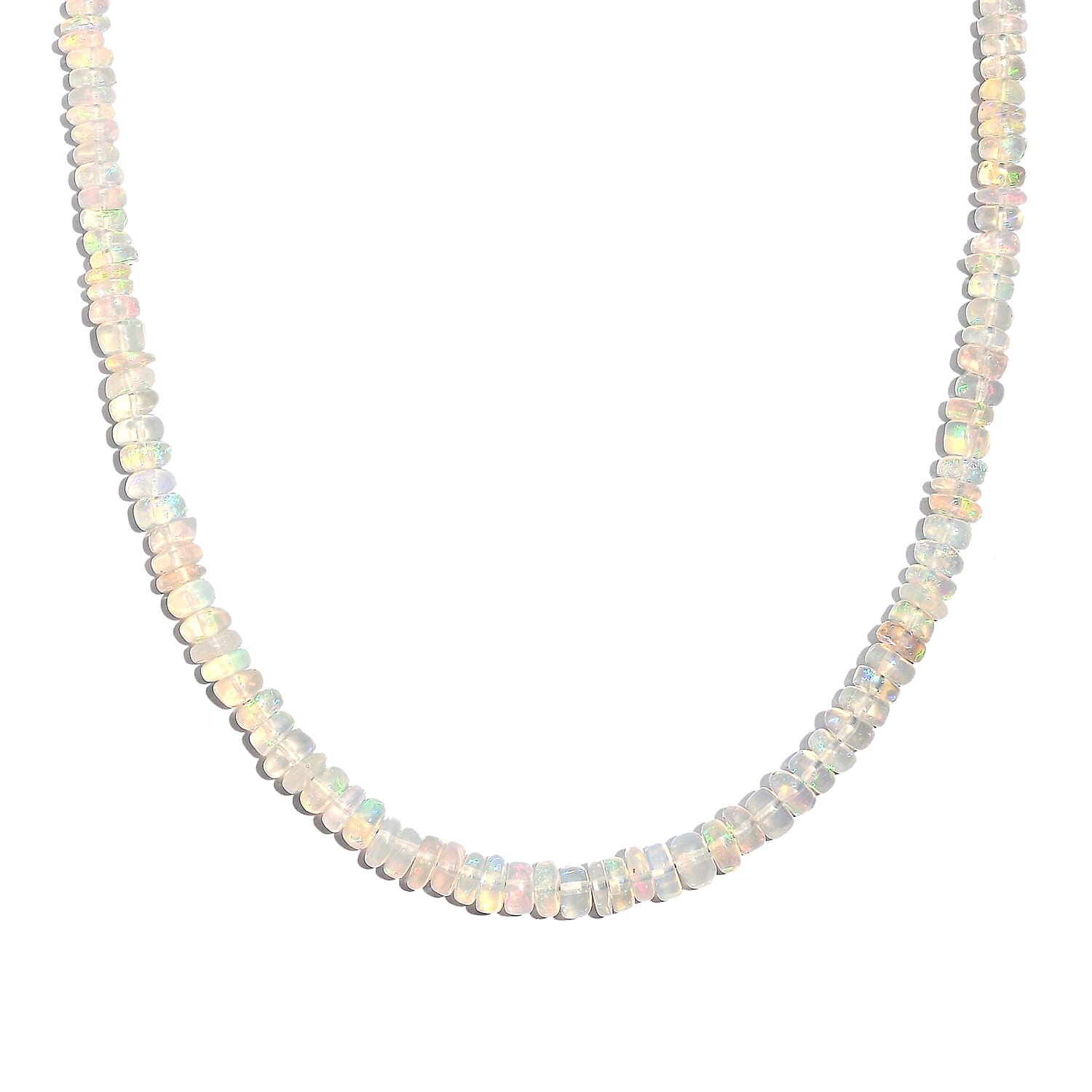 D'Joy Ethiopian Welo Opal 35.00 ctw Beaded Necklace in Rhodium Over Sterling Silver 18-20 Inches