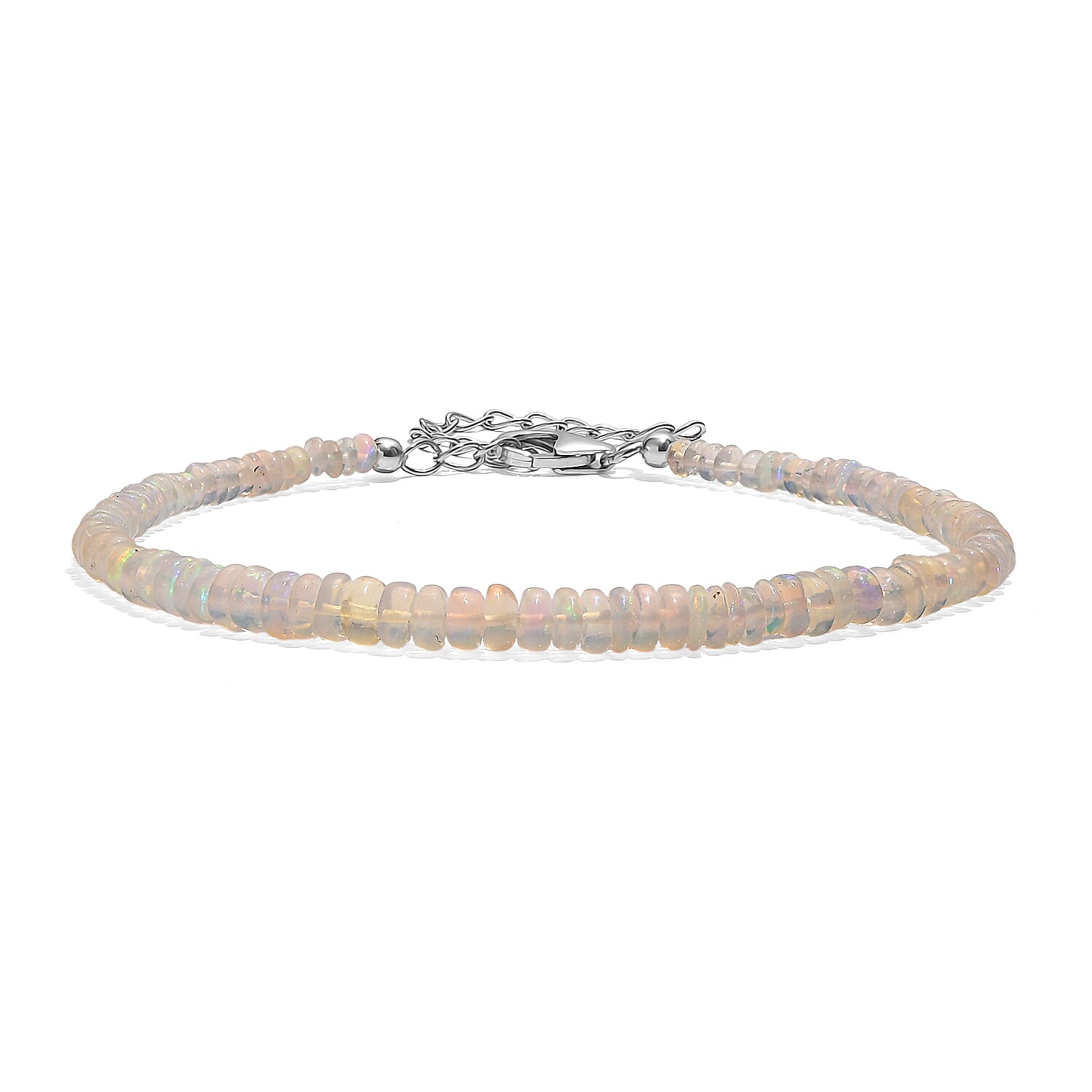D'Joy Ethiopian Welo Opal 14.00 ctw Beaded Bracelet in Rhodium Over Sterling Silver (7.25-9.25In)