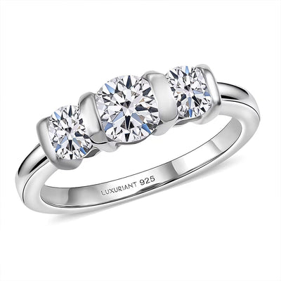 Luxuriant Lab Grown Diamond G-H SI 1.00 ctw 3 Stone Ring in Rhodium Over Sterling Silver
