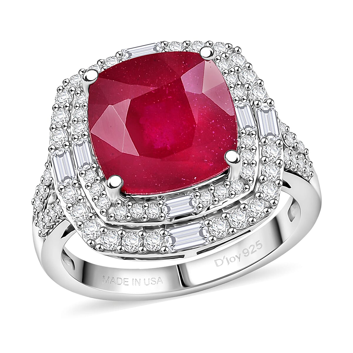 D'Joy Niassa Ruby (FF), Moissanite Ring in Rhodium Over Sterling Silver (Size 10.0) 7.40 ctw