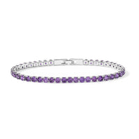 Simulated Amethyst Color Diamond Bracelet in Silvertone (7.50 In)