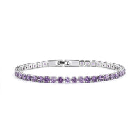 Simulated Amethyst Color Diamond Bracelet in Silvertone (7.50 In)
