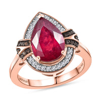 D'Joy Niassa Ruby (FF), White and Champagne Zircon Ring in Rhodium and 18K Vermeil RG Over Sterling Silver (Size 10.0) 4.50 ctw