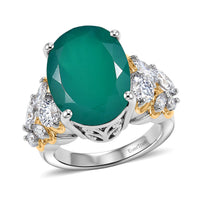 EverTrue Verde Onyx White Topaz Ring in 18K Yellow Gold Plated and Platinum Bond Size 10.0 9.90 ctw