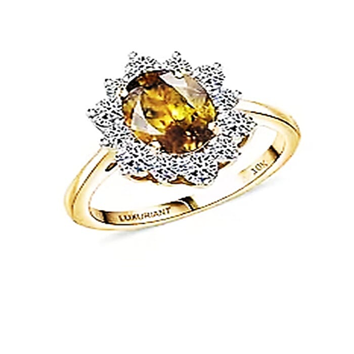 Certified & Apprasied AAA Sava Sphene and Luxuriant Lab Grown Diamond G-H SI 2.96 ctw Ring in 10K Yellow Gold (Size 10.0)