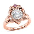 D'Joy Moissanite (Rnd 8mm), Madagascar Pink Sapphire Ring in 18K Vermeil RG Sterling Silver (Size 5.0) 1.85 ctw - Sticky add to cart bar