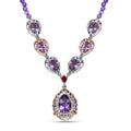 EverTrue Rose De France Amethyst and Multi Gemstone 37.60 ctw Twilight Empress Necklace in 18K RG Plated and Platinum Bond 18-20 Inches - Sticky add to cart bar