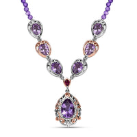 EverTrue Rose De France Amethyst and Multi Gemstone 37.60 ctw Twilight Empress Necklace in 18K RG Plated and Platinum Bond 18-20 Inches
