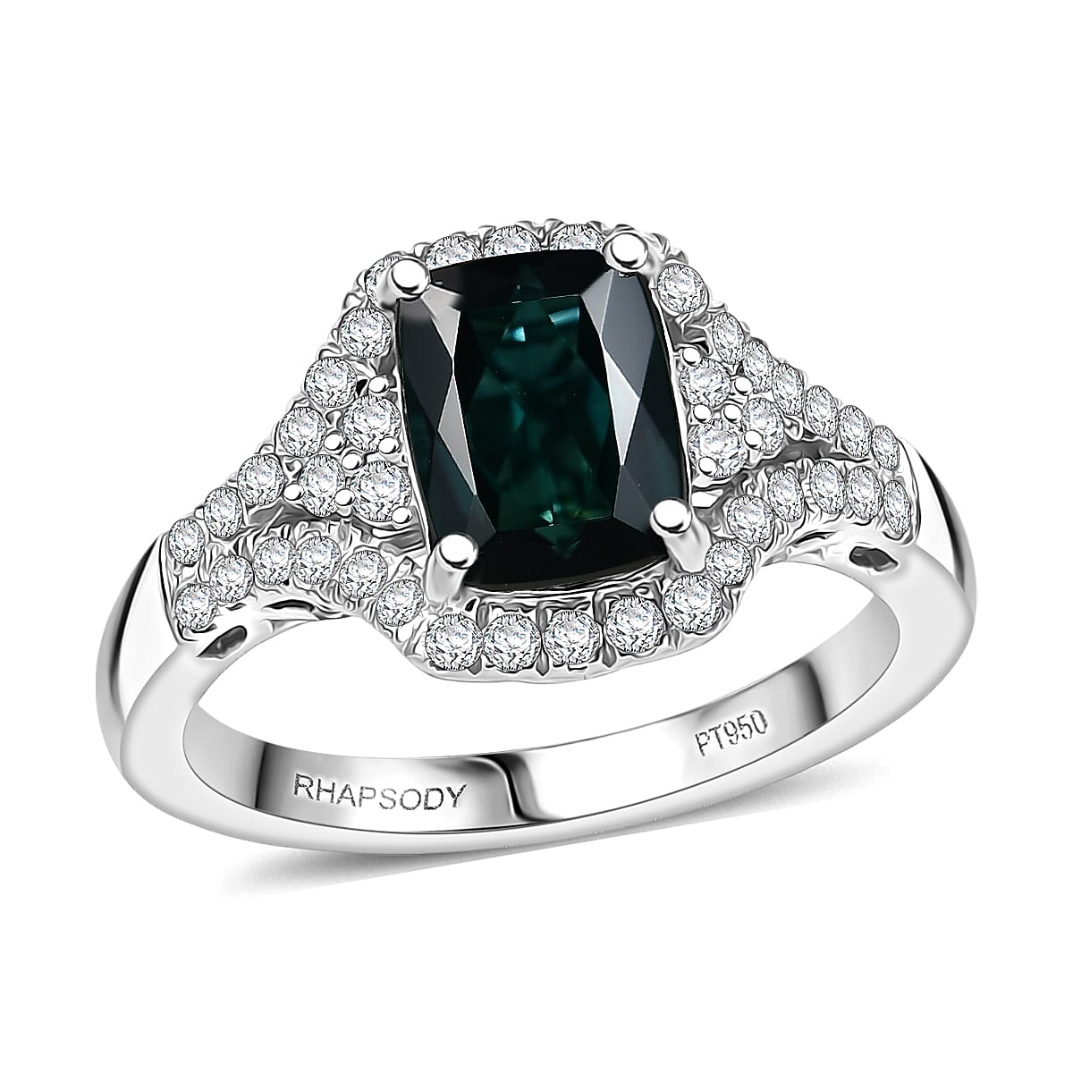 Certified & Appraised Rhapsody 950 Platinum AAAA Monte Belo Indicolite, Diamond (E-F, VS) (0.43 cts) Ring (Size 10.0) (6.50 g) 2.34 ctw