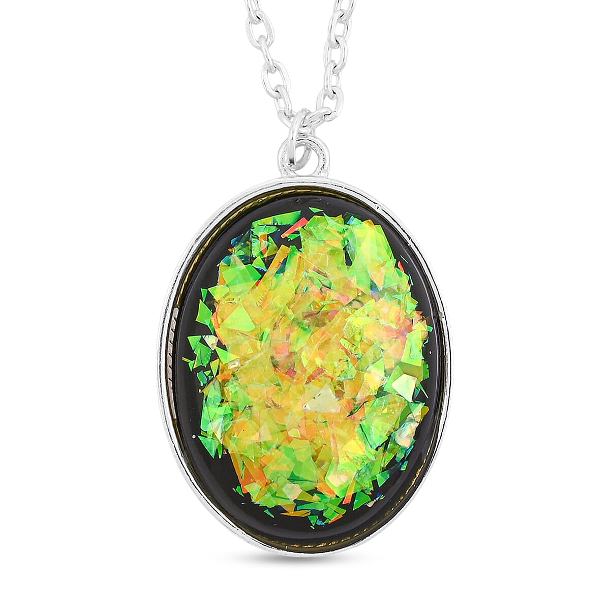 Oval Opal 12.00 ctw Flakes Necklace in Silvertone 16-18 Inches