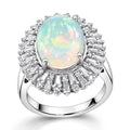 D'Joy Premium Ethiopian Welo Opal, Moissanite Ring in Rhodium Over Sterling Silver (Size 10.0) 4.90 ctw - Sticky add to cart bar