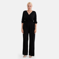 La Marey Black Smocked Waist Jumpsuit with Flutter Sleeve - One Size Missy