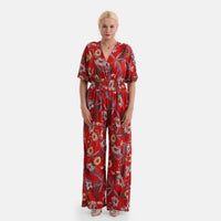 La Marey Red Smocked Waist Jumpsuit with Flutter Sleeve - One Size Missy