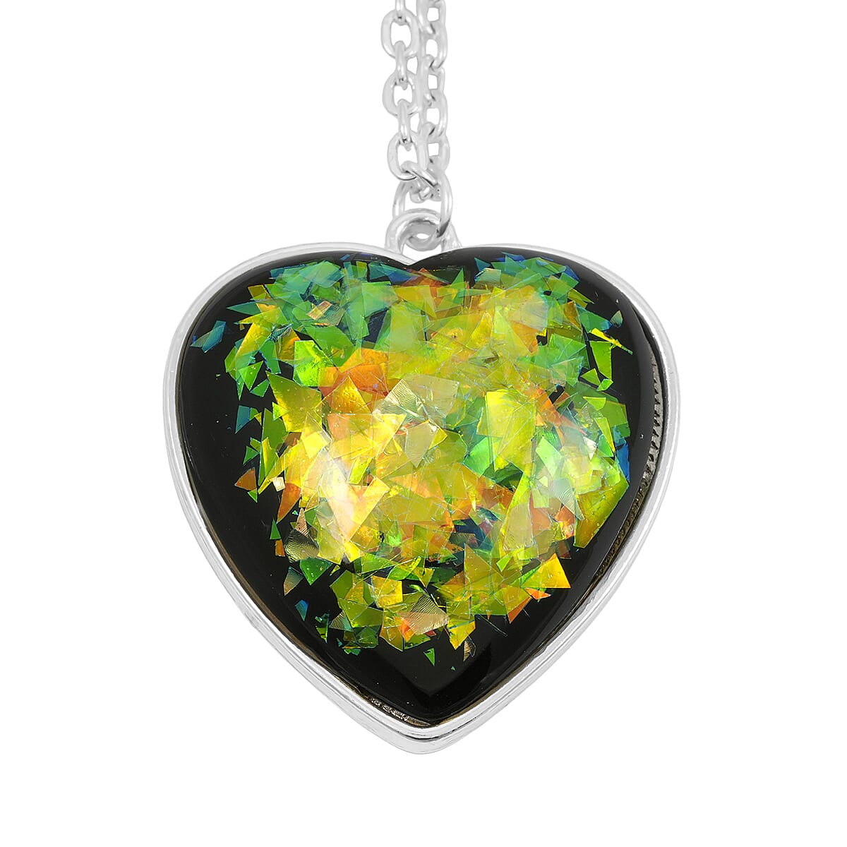 Heart Opal Flakes Necklace (16-18 Inches) in Silvertone 18.00 ctw
