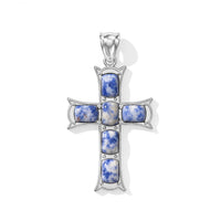 Sodalite 15.00 ctw Cross Pendant without Chain in Silvertone