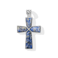 Sodalite 17.00 ctw Cross Pendant without Chain in Silvertone