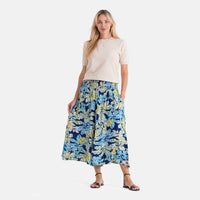La Marey Black with Blue Floral Print Wide Leg Culotte Pants