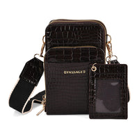 Passage Black Crocodile Embossed Faux Leather Crossbody Bag with Shoulder Strap 47 Inches