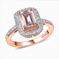 D'Joy Premium Pink Morganite, Moissanite Ring in 18K Vermeil RG Over Sterling Silver (Size 10.0) 2.00 ctw - Sticky add to cart bar