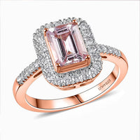 D'Joy Premium Pink Morganite, Moissanite Ring in 18K Vermeil RG Over Sterling Silver (Size 10.0) 2.00 ctw