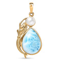 D'Joy Premium Larimar and Freshwater Pearl 12.75 ctw Tidal Mermaid Pendant Without Chain in 18K Vermeil Yellow Gold Over Sterling Silver - Sticky add to cart bar