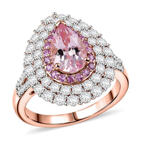 D'Joy Premium Pink Morganite, Multi Gemstone Blush Teardrop Ring in 18K Vermeil RG Over Sterling Silver (Size 10.0) 2.75 ctw
