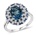 D'Joy London Blue Topaz, Multi Gemstone Ring in Rhodium Over Sterling Silver (Size 20.0) 6.75 ctw - Sticky add to cart bar