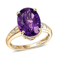 Valentine Special Deal Luxoro 10K Yellow Gold Premium Lusaka Amethyst, Diamond (I2) Ring (Size 6.0) 5.70 ctw