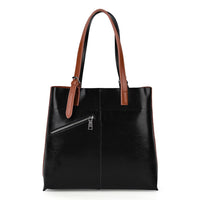 La Marey Black Brown Genuine Leather Tote Bag (14.2"x3.9"x12.6")
