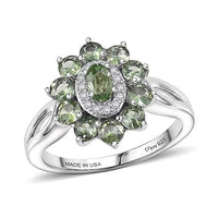 D'Joy Premium Green Sapphire, Moissanite Ring in Rhodium Over Sterling Silver (Size 10.0) 1.70 ctw