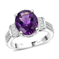 EverTrue African Amethyst, White Zircon Ring in Platinum Bond (Size 10.0) 4.00 ctw