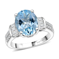 EverTrue Sky Blue Topaz, White Zircon Ring in Platinum Bond (Size 10.0) 4.80 ctw