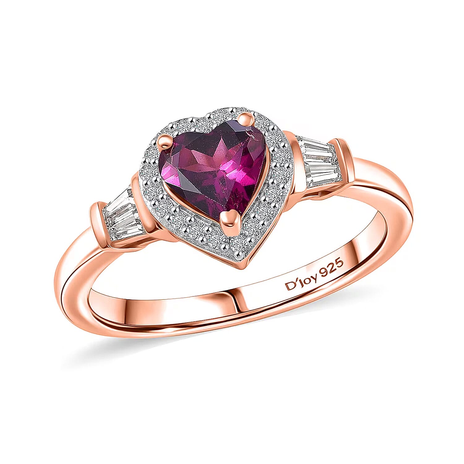 D'Joy AAA Radiant Ember Garnet, Moissanite Ring in 18K Vermeil RG Over Sterling Silver (Size 7.0) 1.20 ctw