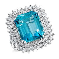 Chairman Vault Collection Certified & Appraised Rhapsody AAAA Santa Maria Aquamarine and E-F VS Diamond 13.46 ctw Ring in 950 Platinum 18.33 Grams