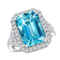 Chairman Collection Certified & Appraised Rhapsody 950 Platinum AAAA Santa Maria Aquamarine, Diamond (E-F, VS) (1.08 cts) Ring (Size 10.0) (11.20 g) 8.48 ctw