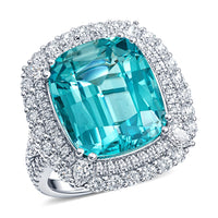 Chairman Collection Certified & Appraised Rhapsody 950 Platinum AAAA Santa Maria Aquamarine, Diamond (E-F, VS) (1.62 cts) Ring (Size 10.0) (14.20 g) 9.11 ctw