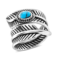 Blue Howlite 0.30 ctw Feather Men's Ring in Stainless Steel (Size 11.0)