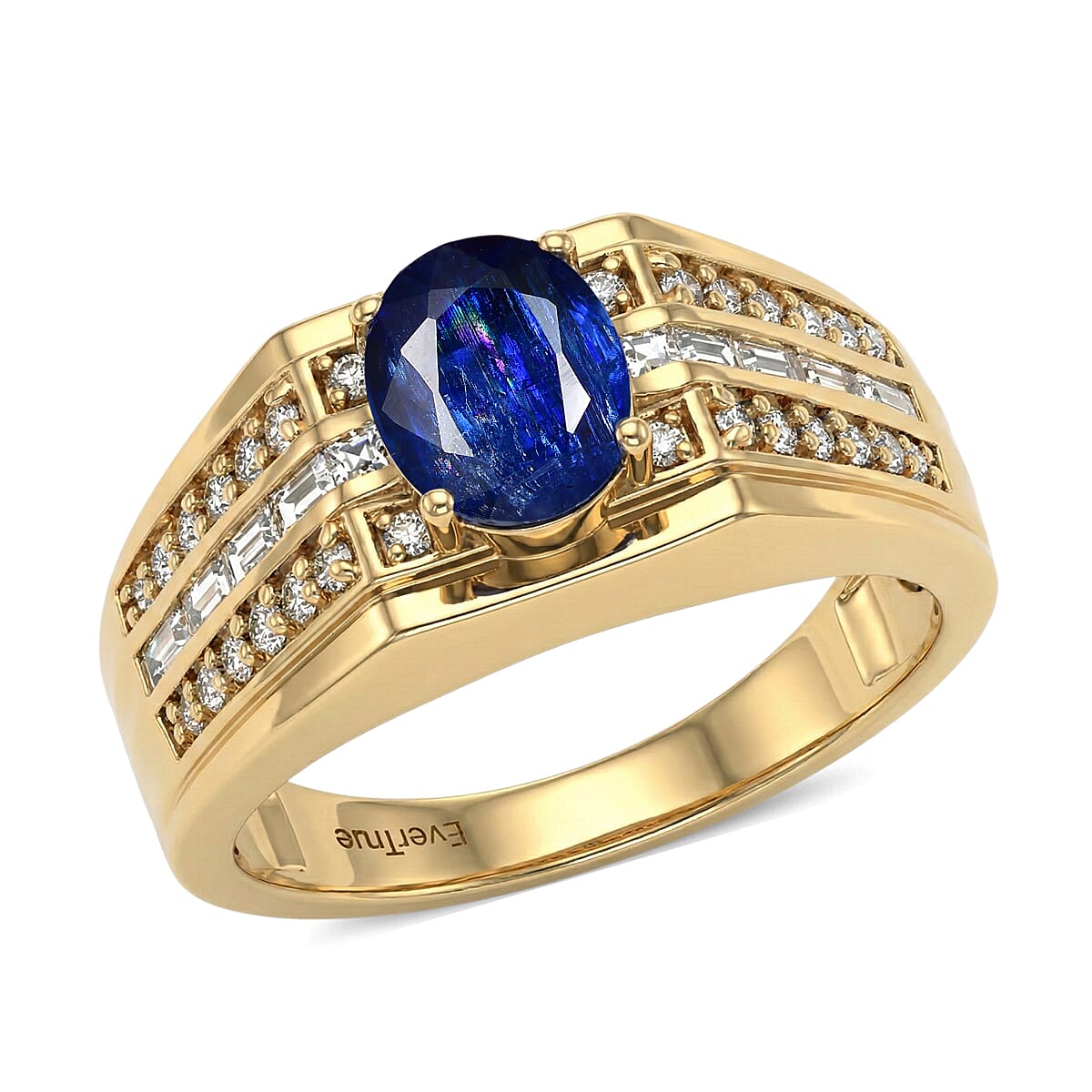 EverTrue Premium Kashmir Kyanite, White Topaz Men's Ring in 18K YG Plated (Size 10.0) 3.75 ctw