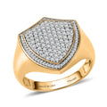 D'Joy Moissanite Shield of Brilliance Men's Ring in 18K Vermeil YG Over Sterling Silver (Size 10.0) 1.10 ctw - Sticky add to cart bar