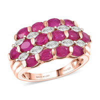 D'Joy Premium Niassa Ruby (FF), Moissanite Bloom Symphony Ring in 18K Vermeil RG Over Sterling Silver (Size 10.0) 4.60 ctw