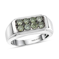 Luxuriant Lab Grown Green Diamond (IR) (SI) Regal Green Signet Men's Ring in Rhodium Over Sterling Silver (Size 10.0) 1.20 ctw