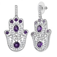 D'Joy Artistry to Israel Premium African Amethyst and White Zircon 4.10 ctw Earrings in Rhodium Over Sterling Silver