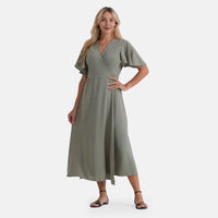 LA Marey Blue Flutter Sleeve Wrap Dress - One Size Missy