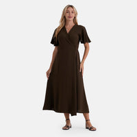 LA Marey Blue Flutter Sleeve Wrap Dress - One Size Missy