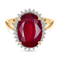 Premium Niassa Ruby (FF), Luxuriant Lab Grown Diamond (G-H, SI) (0.20 cts) Halo Ring in 18K Vermeil YG Over Sterling Silver (Size 17.0) 8.00 ctw - Sticky add to cart bar