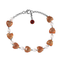 GP Murano Style, Pearl Heart Bracelet in Rhodium Over Sterling Silver (7.25 In)