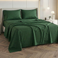American Thread Collection 6pc Forest Green Microfiber Stripe Sheet Set -Twin (Fits Up to 16" Mattress)