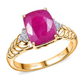 Certified & Appraised 10K Yellow Gold AAA Montepuez Ruby, Luxuriant Lab Grown Diamond (G-H, SI) (0.18 cts) Ring (Size 10.0) - Sticky add to cart bar