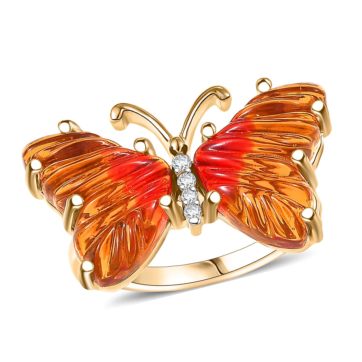 GP Murano Style, White Zircon Ring in 18K Vermeil YG Over Sterling Silver (Size 10.0) 0.10 ctw