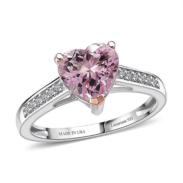 Premium Pink Morganite, Luxuriant Lab Grown Diamond (G-H, SI) Ring in 18K Vermeil RG and Rhodium Over Sterling Silver (Size 10.0) 1.70 ctw